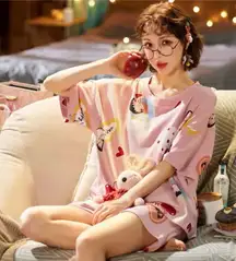 Women’s Pajama Set Size S – Cute Summer‎ T-shirt and Shorts Sleepwear Lounge Set