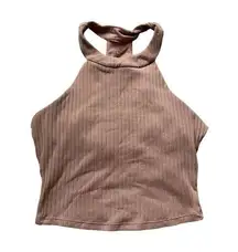 Alo light brown ribbed crop halter top size XS