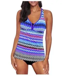 Chevron Print Racerback Tankini Swimsuit Boy Shorts Size Med NWOT #4021