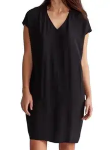 Eileen Fisher  Silk Georgette Crepe V Neck Short Sleeve Knee Length Dress