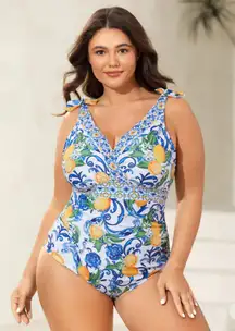 Bloom Chic Citrus Print Swimsuit size Large