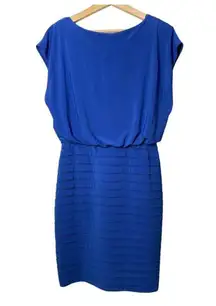 Adrianna Papell Blue Cocktail Dress  Cap Short Sleeve Modest Royal Blue 8