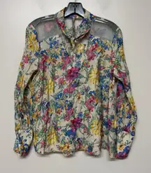 Aratta‎ Silent Journey Sheer Floral V Neck Embroidered Tunic Sz S Boho Feminine