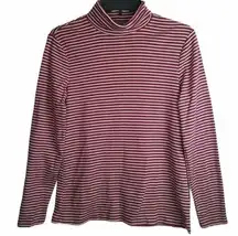 L.L. BEAN Deep Red White Cowl Neck Stripe Blouse M