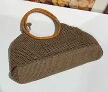 The Sak Crochet Braided Leather Handle Hi I Satchel Tote Shoulder Bag Brown