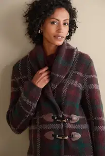Soft Surroundings Wool Alpaca Blend Plaid Toggle Coat Jacket Med