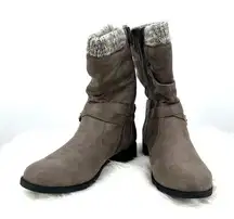NWOB Torrid size 8 zip up mid‎ calf boots taupe wide calf double buckle moto