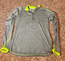 Nike Running‎ Pullover Top Thumb Holes Dri-Fit Athletic Gray Neon Green M
