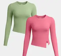 OQQ Womens 2 Piece Long Sleeve Tops Crew Neck Stretch Fitted Underscrubs