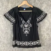 Old Navy Women’s Top Medium  Flowy Festival Cottagecore Prairie Peasant Shirt Boho Black