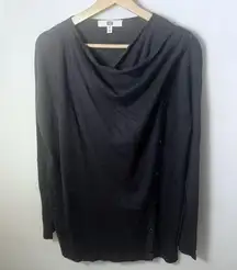 E3 Etcetera Cashmere Blend Sweater Womens Plum Draped Cowl Neck Minimalist Wrap