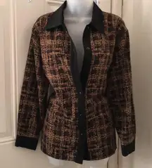 Bonworth vintage Brown black baggy slouchy button up down shirt blouse long sleeve  Streetwear office siren core  