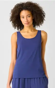 Eileen Fisher Size S‎ Stretch Silk Jersey Scoop Neck Tank Solid Blue Minimalist