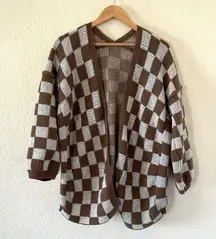 Checkered Knit cardigan sweater