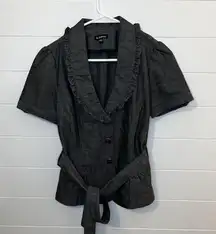 Black/Gray Collared Belt Le Chateau Size Small Buttons Ruffles Whimsical