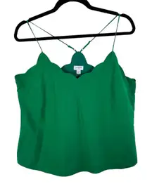 J. Crew Kelly Green Scalloped Lined Spaghetti Strap Racerback Tank Blouse Sz 12