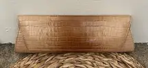 Kenneth Cole beige ombre crocodile embossed long hot dog clutch flap closure