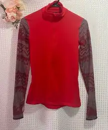 Nike  Pro Size S Womens Red Active DriFit Long Sleeve 1/2 Zip Pullover Top 1GR448