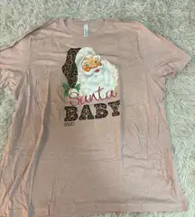 Bella Canvas Santa Baby Tee Pink Leopard Santa Claus Christmas Womens 2XL NWOT