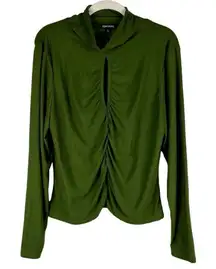 Feathers Green Ruched Key Hole Long Sleeve Blouse 2X