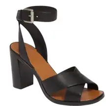 Dolce Vita Nama Black Leather‎ Ankle Strap Chunky Block Heel Sandals Women 8.5