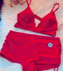 VICTORIA'S SECRET V-Hardware Bralette & GYM TO SWIM Shorts BOTTOM LIPSTICK RED