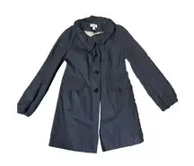 LOFT Drawstring Ruffle Collar‎ Button Front Trenchcoat Duster Jacket sz XS