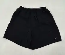 Nike Dri Fit Black Small Swoosh Logo Athletic Running Shorts Womens Size L