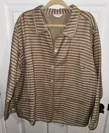 CJ Banks Plus Tan White Stripped Button Up Lined Jacket Blazer 3X