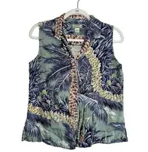 Vintage Tommy Bahama Womens Tropical Print Silk Button Down Top M Sleeveless0342