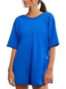 Free People Hot Shot Tee Blue Oversized Romper women’s size large