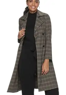 Jennifer Lopez Plaid Double Breasted Lightweight Trench Coat Grey Large