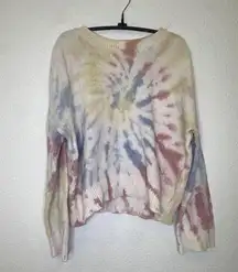 Roolee  Tight Knit Tie Dye Sweater EUC Sz L Cotton Colorful Long Sleeves Cropped