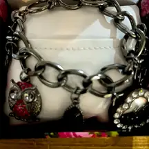 Betsy Johnson Black Metal Watch Charm Bracelet New In Box (Needs Battery)