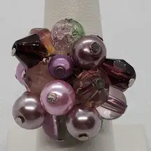 Purple Cluster Beaded Adjustable Ring