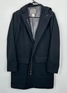 J. Crew Wool Cashmere Nello Duffle Coat Hooded Black Size 10 Classic Winter Warm