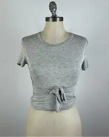 Aritzia Wilfred Grey Tie Front Crop Tee