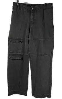 Forever 21 Women Cargo Jeans Black Size 28 High Rise Wide Leg‎ Denim Pants Baggy