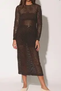 🆕 Walter Baker Coco Sequin Crochet Sheer Sheath Midi Dress