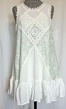 Oddi Size L Ivory Mint Ruffle Lace Love shack Swing Dress Layered Ruffle Hem