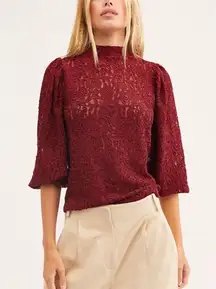Sweet Talk Sheer Lace Mock Neck Blouse Top