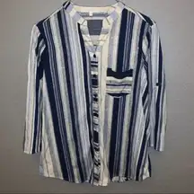 3/$30 Women's Blue and White Striped Blouse