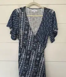 New Directions Women’s Medium Blue Patterned Maxi Wrap Dress