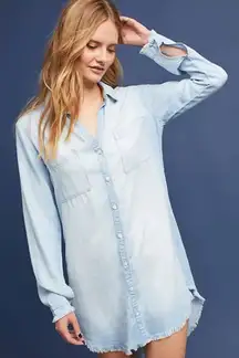 Anthropologie Cloth & Stone Size S Blue Button Up Frayed Shirt Dress