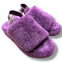 NWOB UGG Women's Oh Yeah Purple Glitter Fluff Slingback‎ Sandal Slides US 7