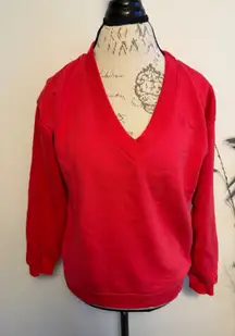Pact Red V Neck Sweatshirt Women Medium Organic Cotton Recycled Polyester