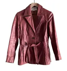 Vintage 70s Belted Leather Jacket Brick‎ Red Button Front Joan Lober Santa Fe, S