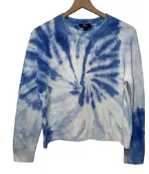 Aqua 100% Cashmere Sweater Women Sz M Blue White Tie Dye Crewneck Pullover