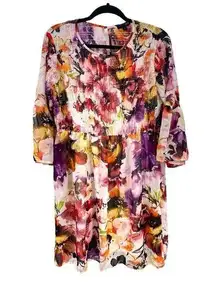 New Woman's Versona Ice Floral Dress Size‎ Large Flowy Lined Ruched Sheer Brunch