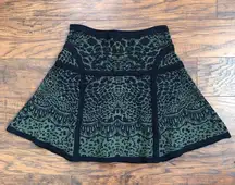 Diane Von Furstenberg DVF • Flote Skirt reptile print jacquard knit Olive Green black mini flare snake